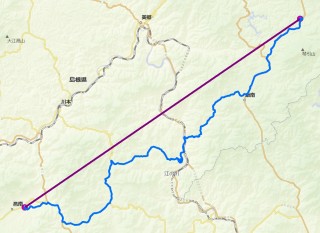 直線距離と道路ネットワークに基づいた算出結果